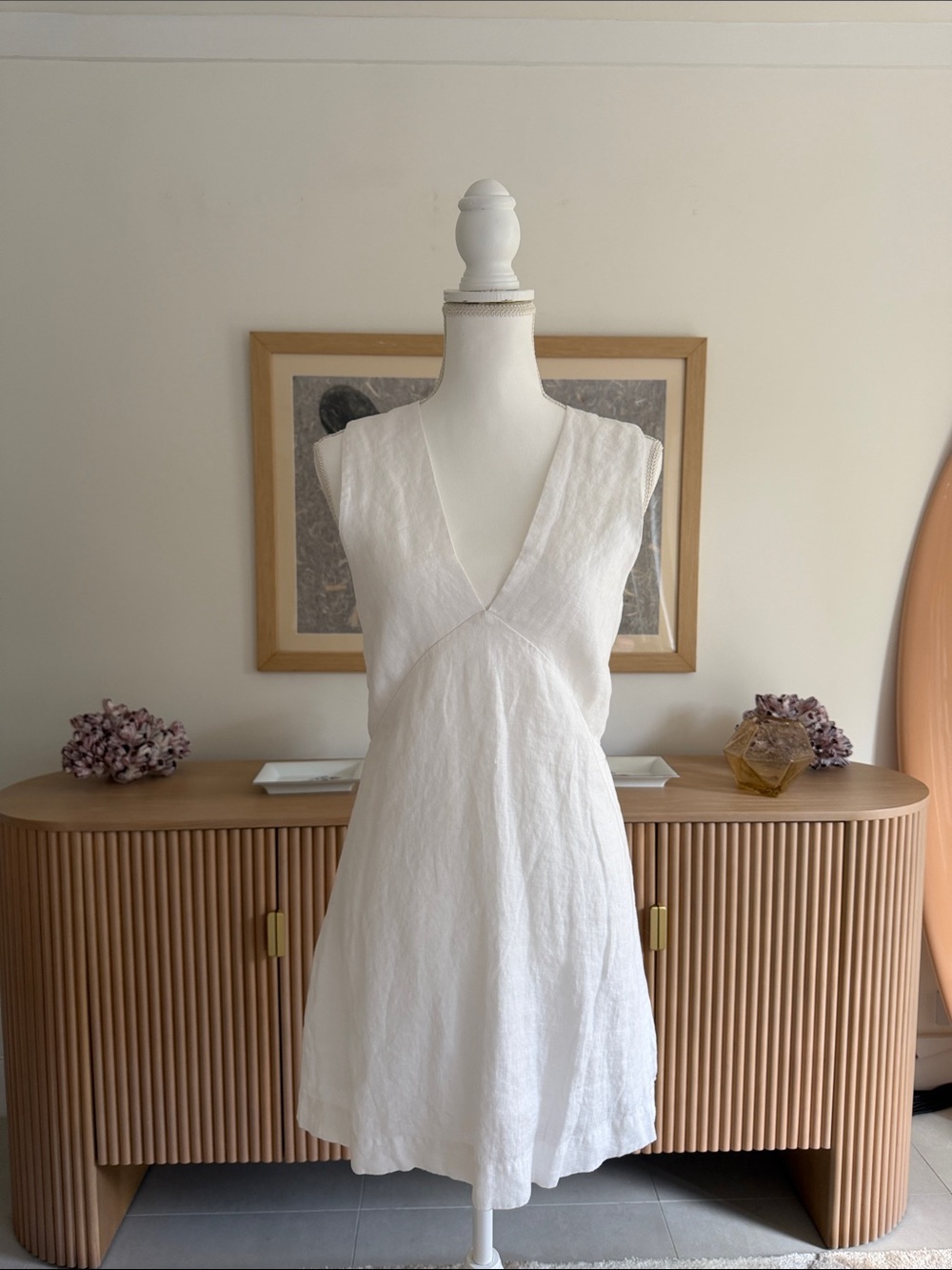 Posse Cream V-Neck Linen Mini Dress